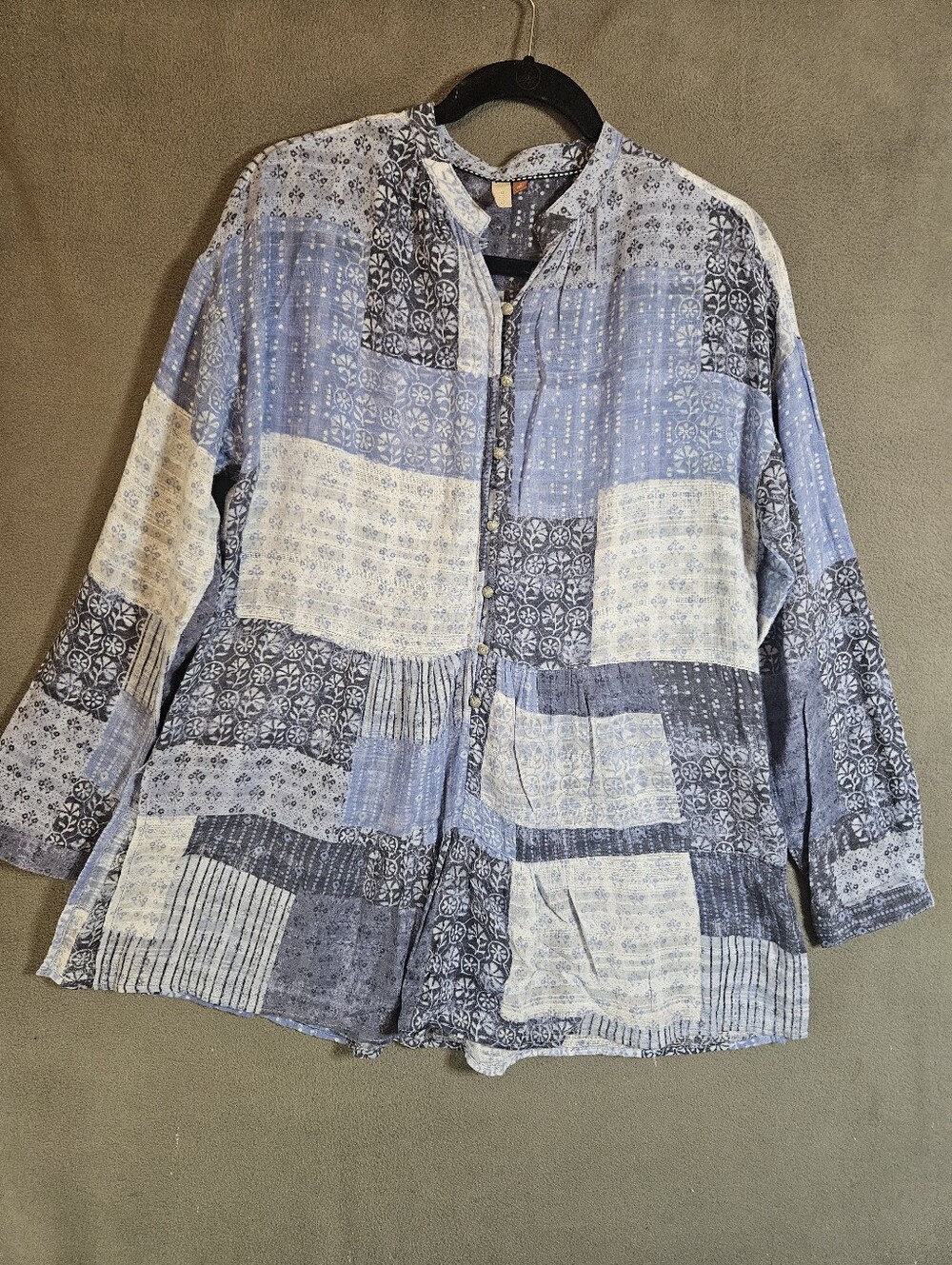 Anthropologie Pilcro Patchwork Blouse Boho Womens Medium Long Sleeve Teir Flowy